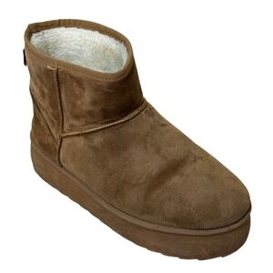 Streetwear Society Women Boots 10 Mini Platform Brown Faux Suede Classic Winter